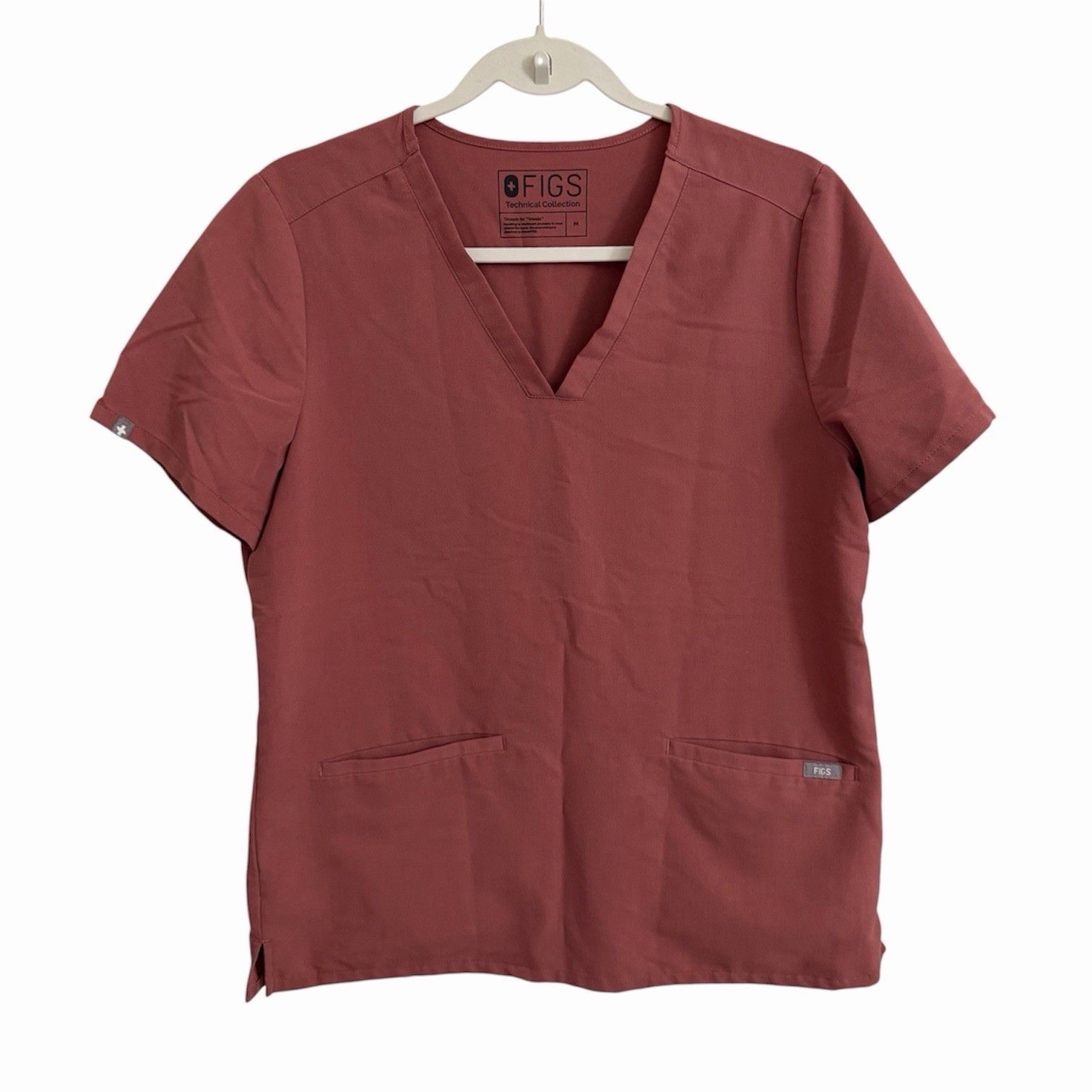 Figs Scrub Top Womens Medium Mauve Pink Casma Three-Pocket V-Neck Po 1552